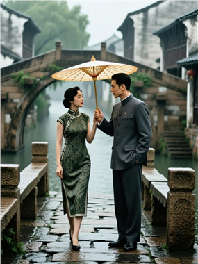 江南古镇民国风情侣写真图片